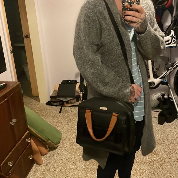 KATE SPADE Bow Bridge Kennedy Black & Tan Ostrich Leather Handbag - Picture 10 of 12